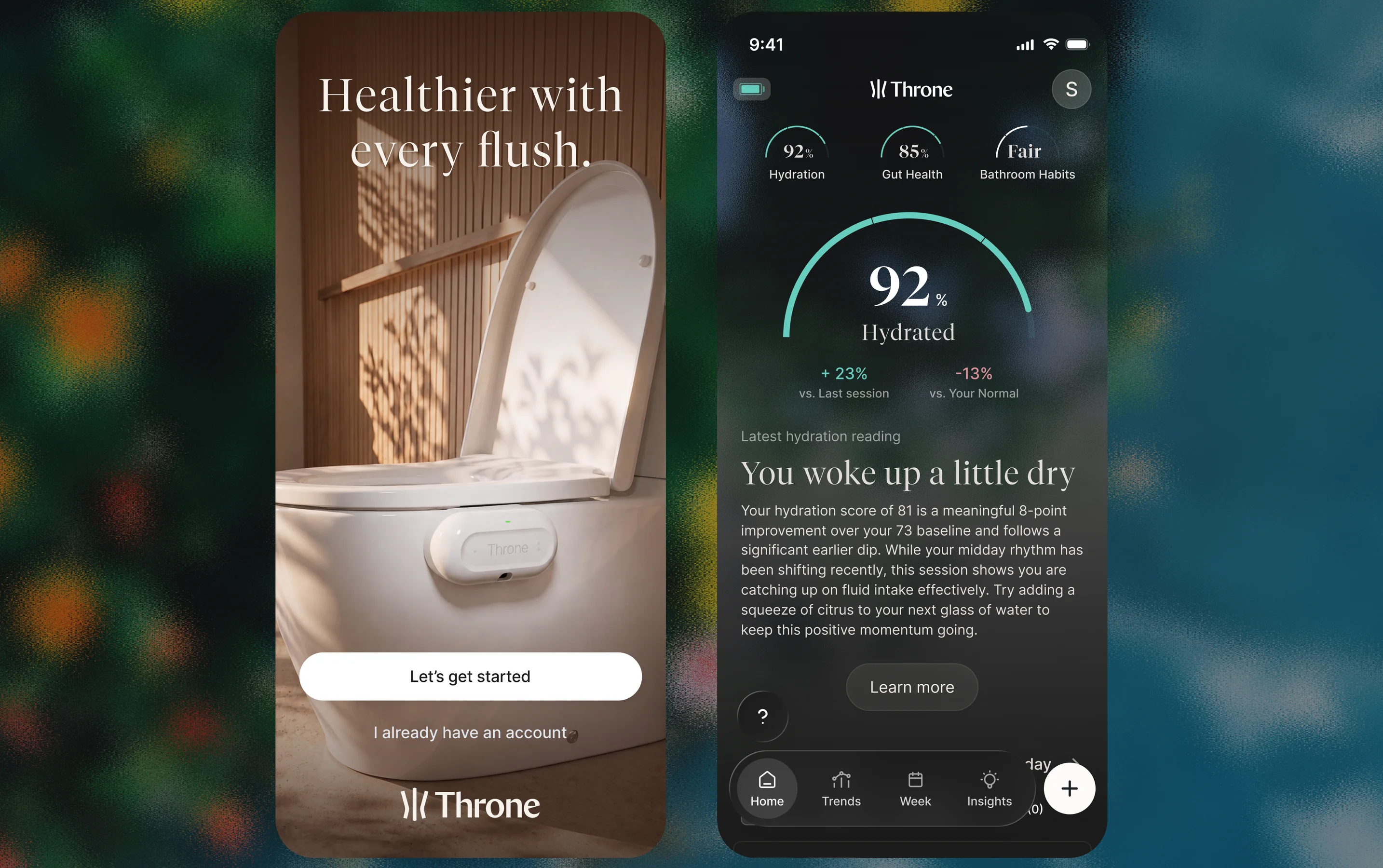 Throne app onboarding and daily hydration score