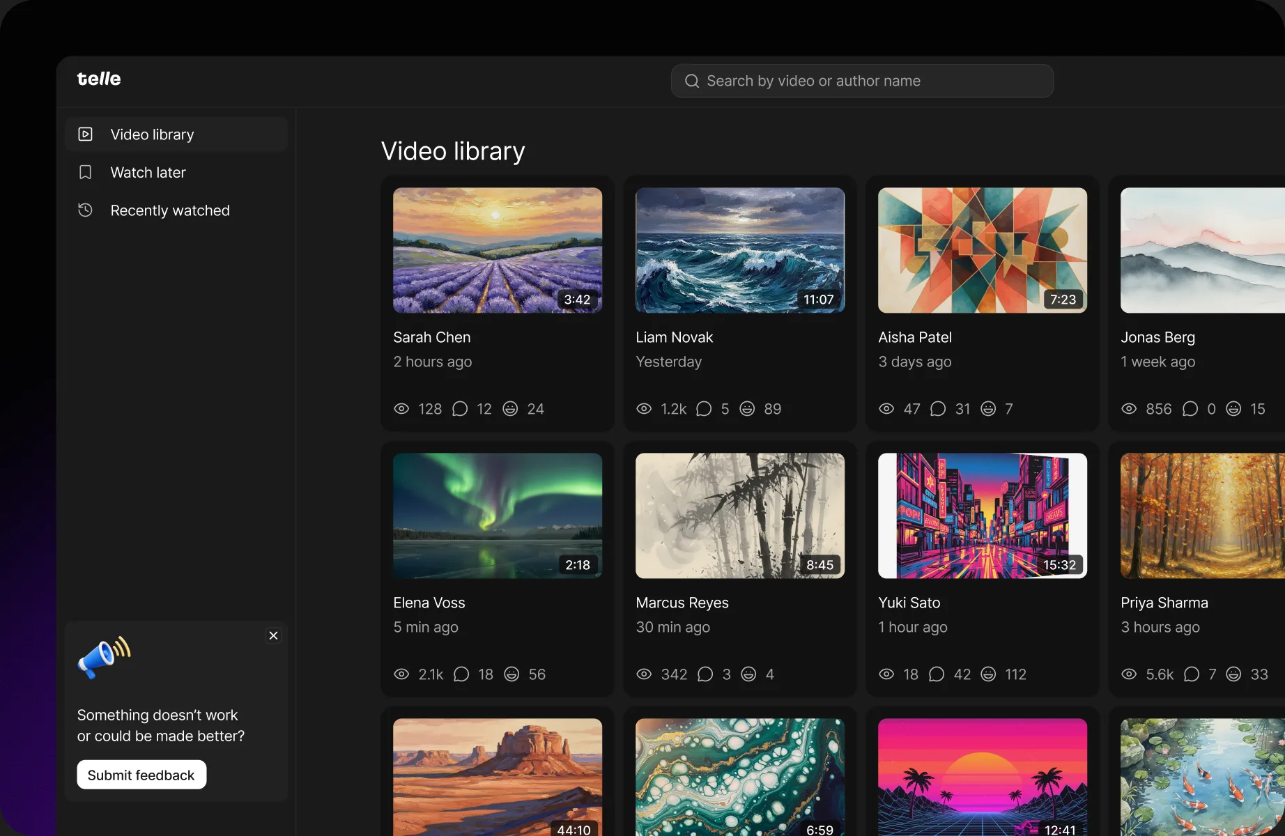 Telle video library interface