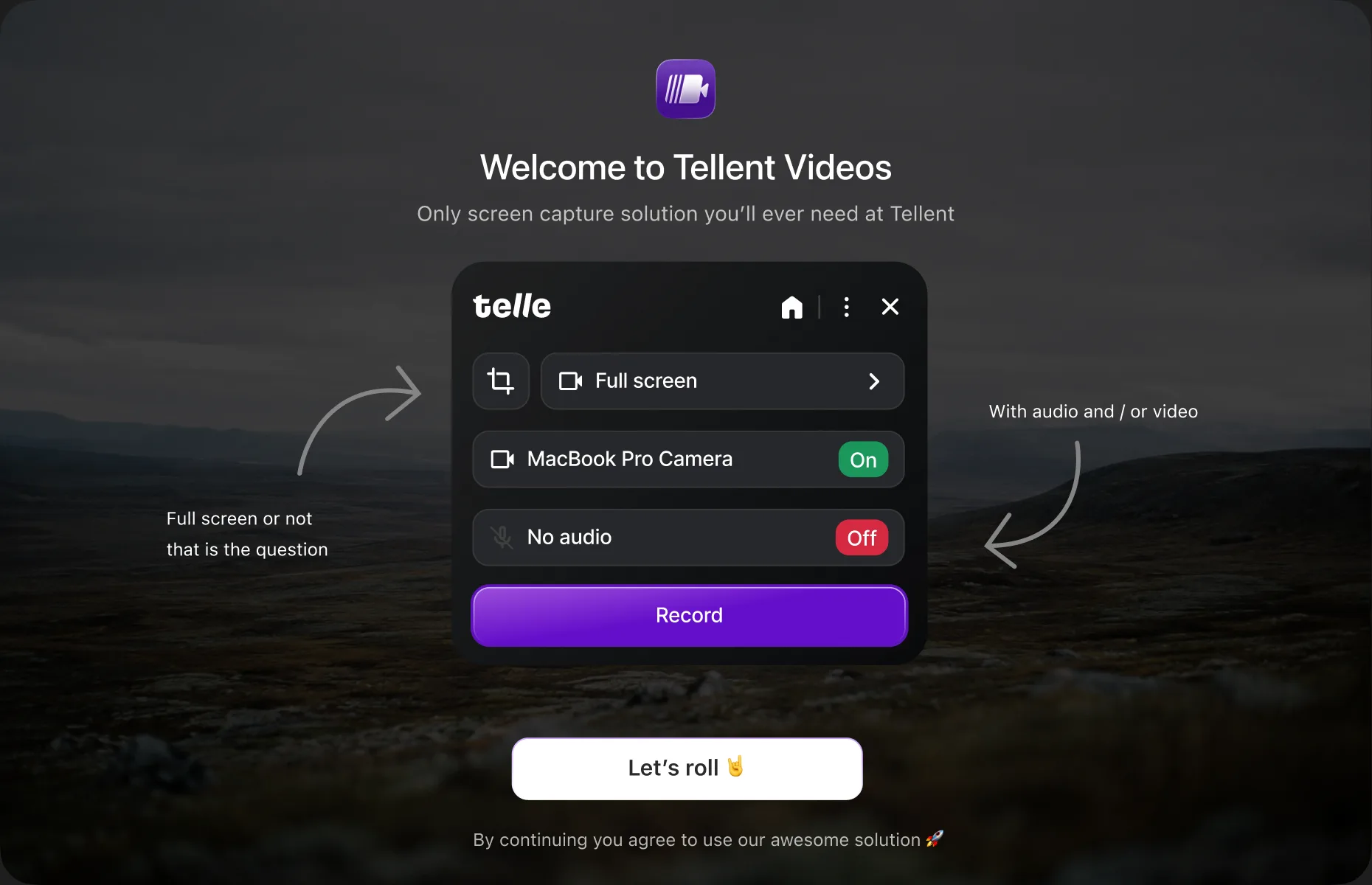 Telle screen recording setup screen