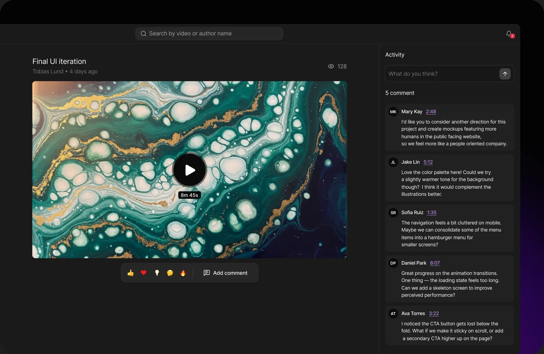 Telle video review and comments interface